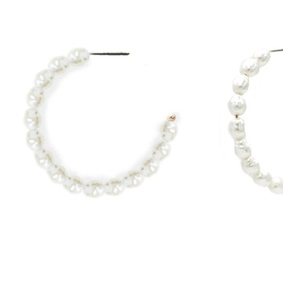 New Sophisticated Pearl-Edge Open Hoop Earrings - Picture 1 of 2